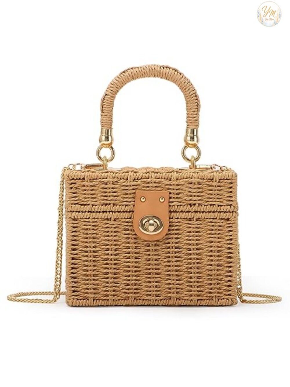 Handwoven Rattan Straw Beach Tote Bag Square Boho Crossbody Bag